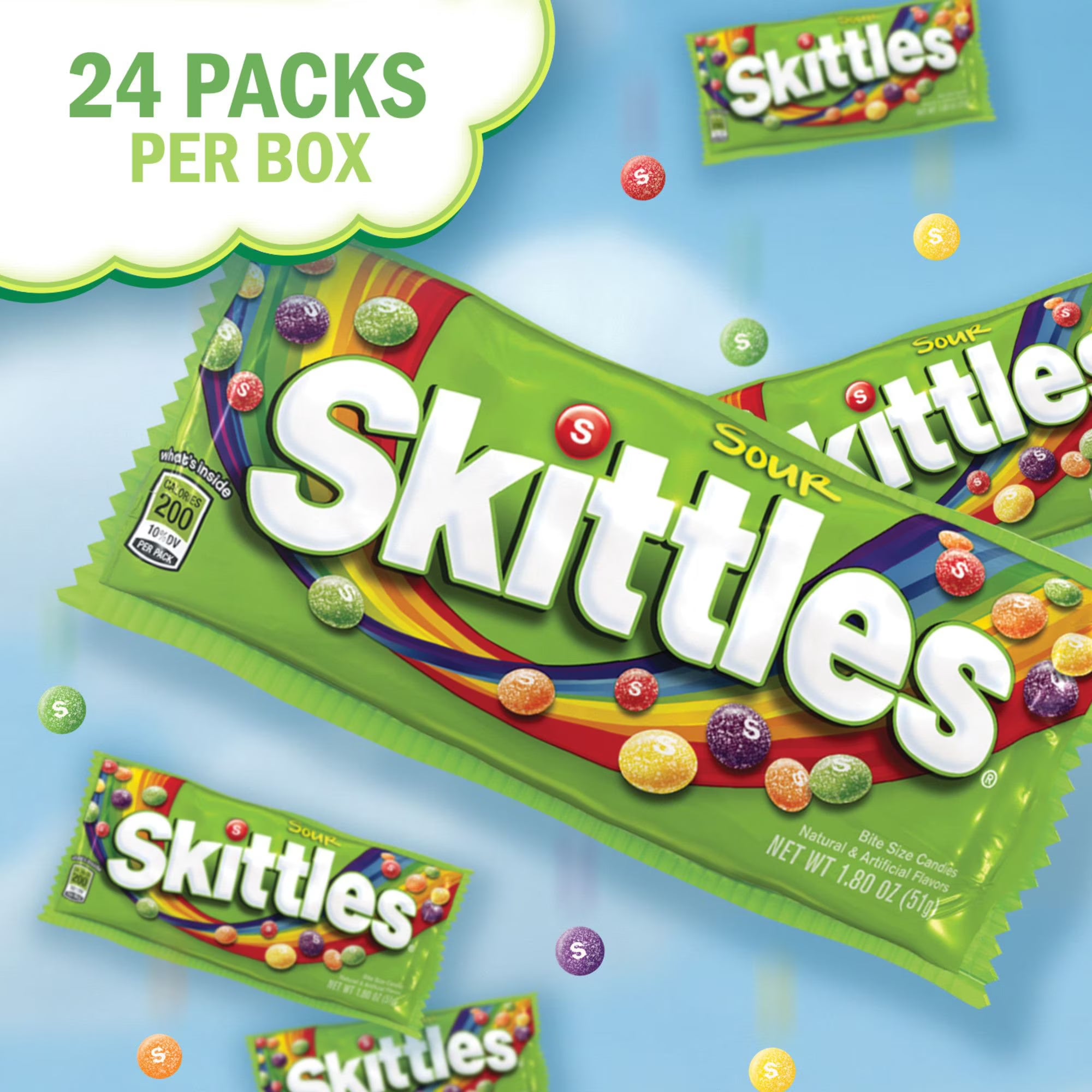 SKITTLES Sour Chewy Candy – 1.8 oz Full Size Packs (24 Count Bulk Box)