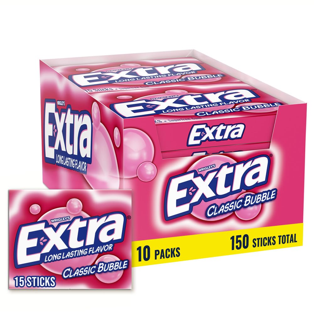 Extra Classic Bubble Sugar Free Chewing Gum – 15 Stick Packs (Pack of 10)