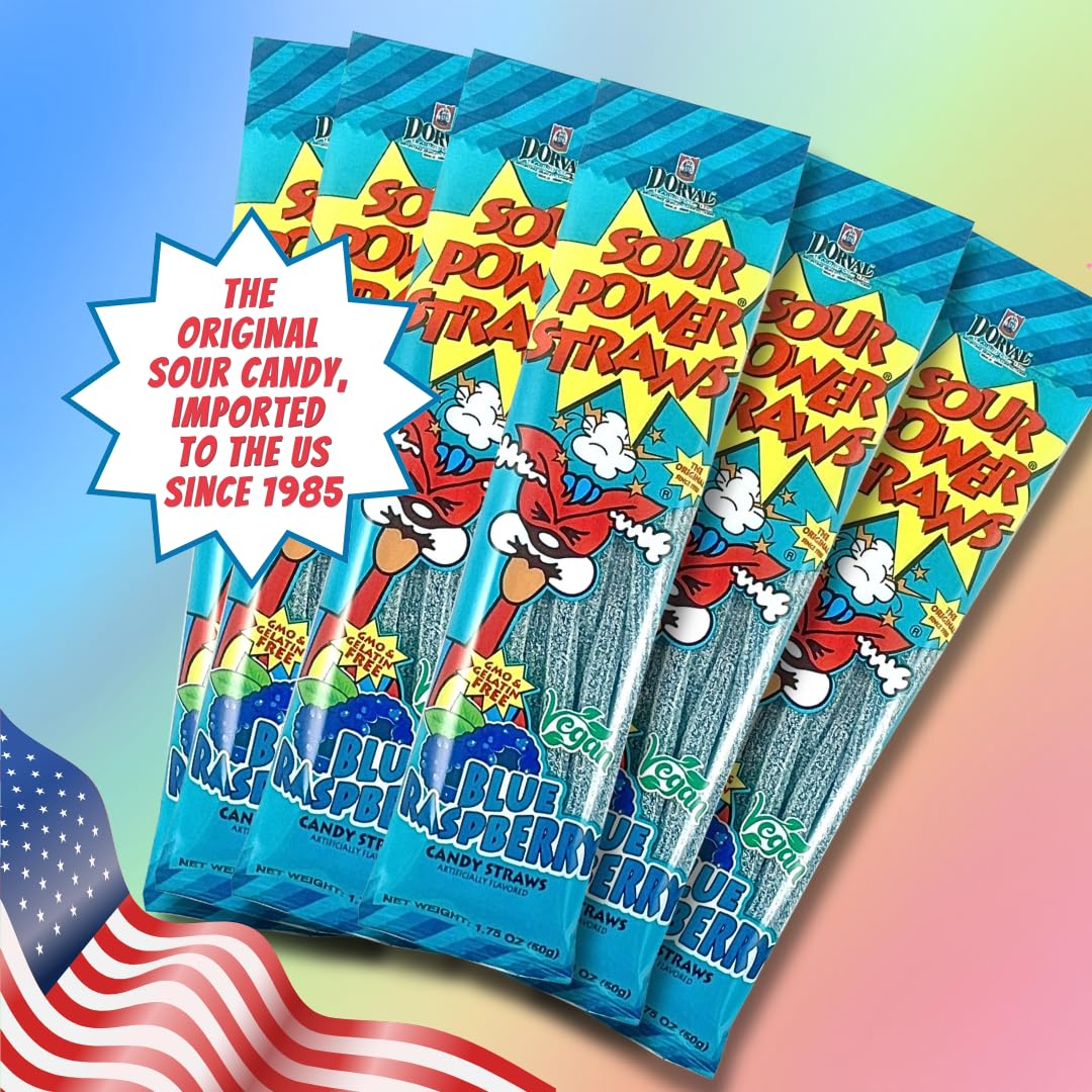 Sour Power Blue Raspberry Straws – Sour Candy Straws (24 Pack)