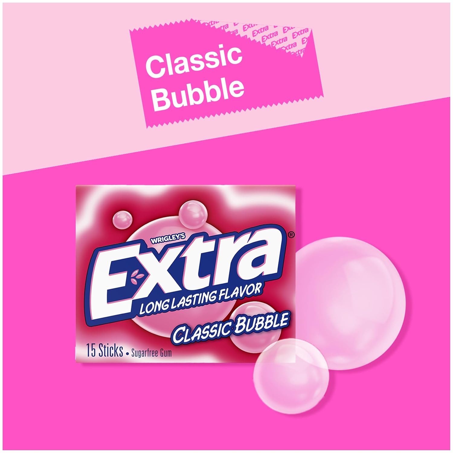 Extra Classic Bubble Sugar Free Chewing Gum – 15 Stick Packs (Pack of 10)