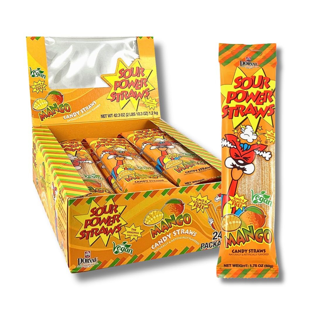 Sour Power Mango Straws – Sour Candy Straws (24 Pack)