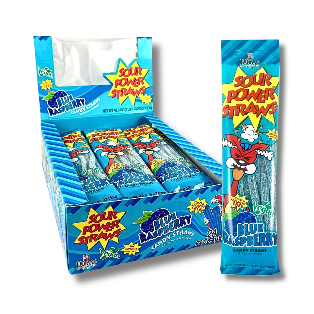 Sour Power Blue Raspberry Straws – Sour Candy Straws (24 Pack)