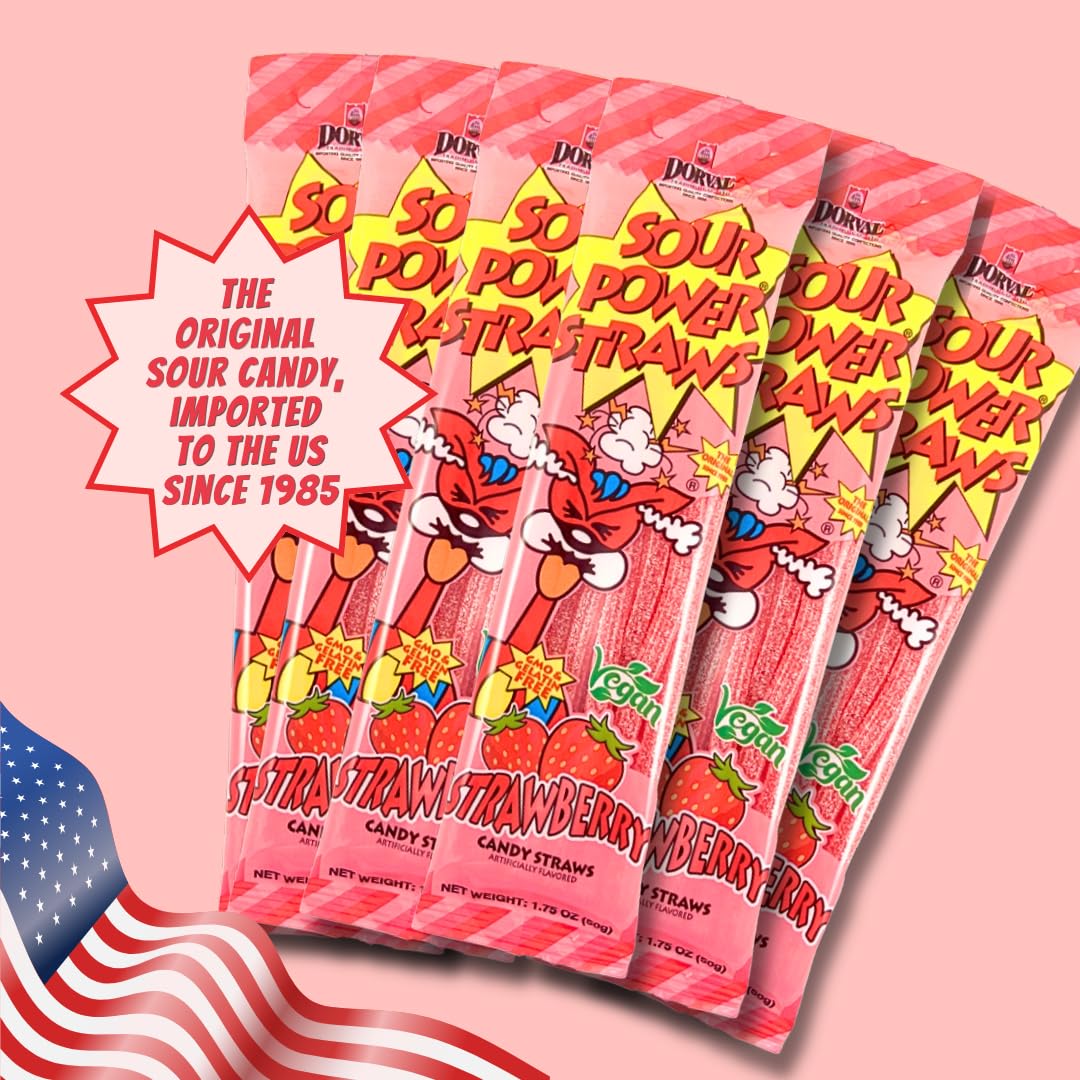 Sour Power Strawberry Straws – Sour Candy Straws (24 Pack)