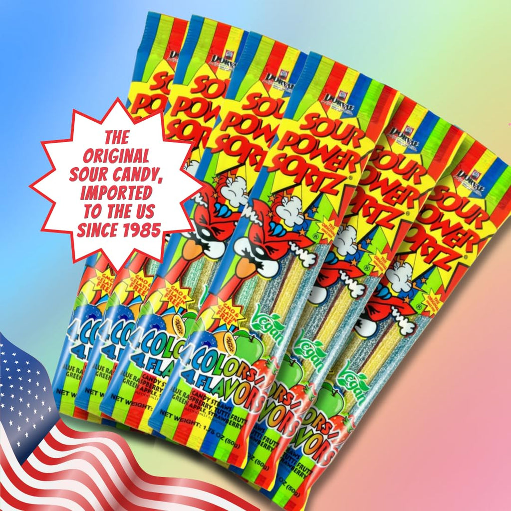 Sour Power Sortz 4 Flavor Straws – Assorted Sour Candy Straws (24 Pack)