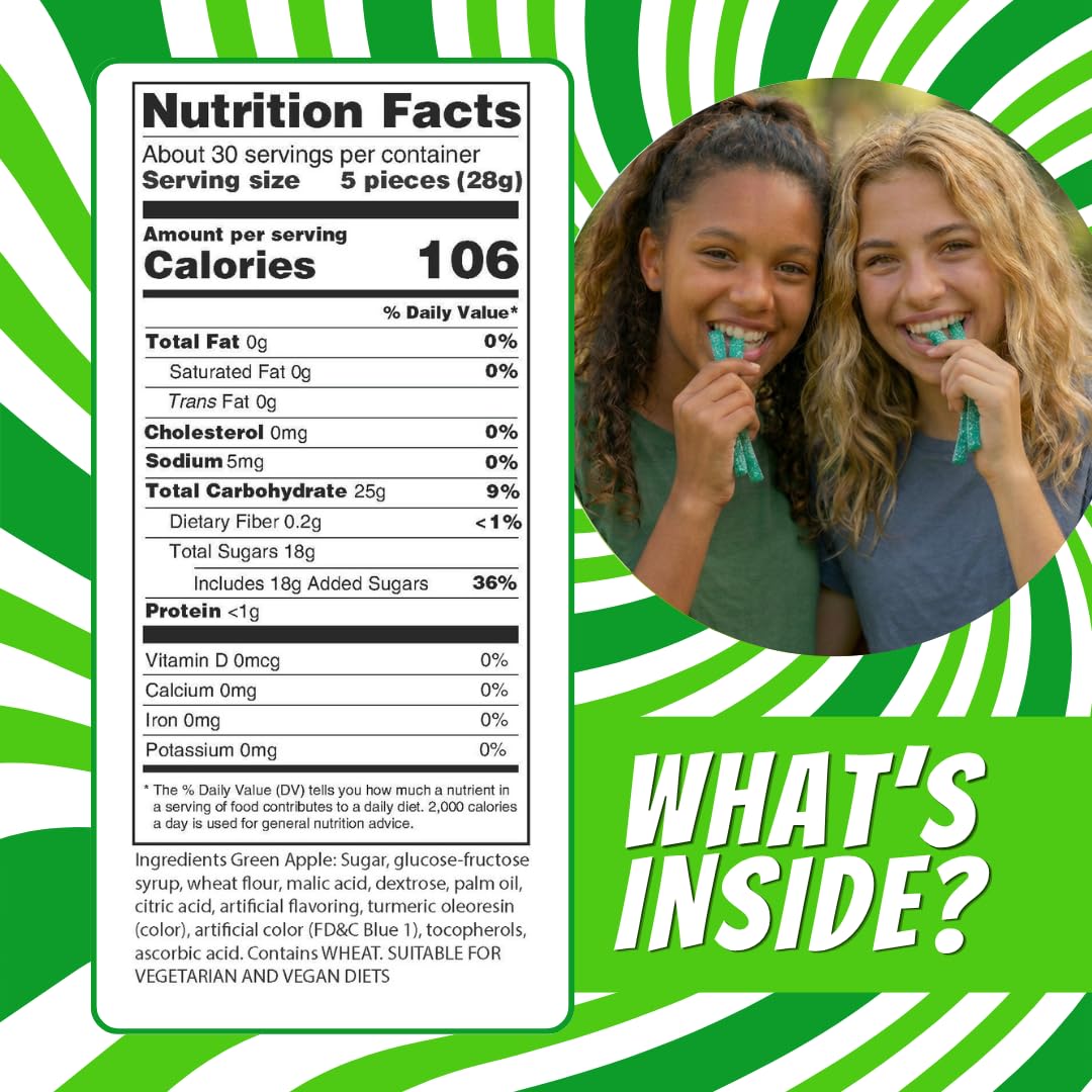 Sour Power Green Apple Straws – Sour Candy Straws (24 Pack)