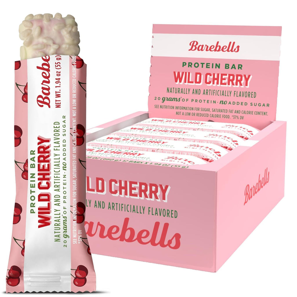Barebells Wild Cherry Protein Bar – 20g Protein, No Added Sugar, 12 Count Box
