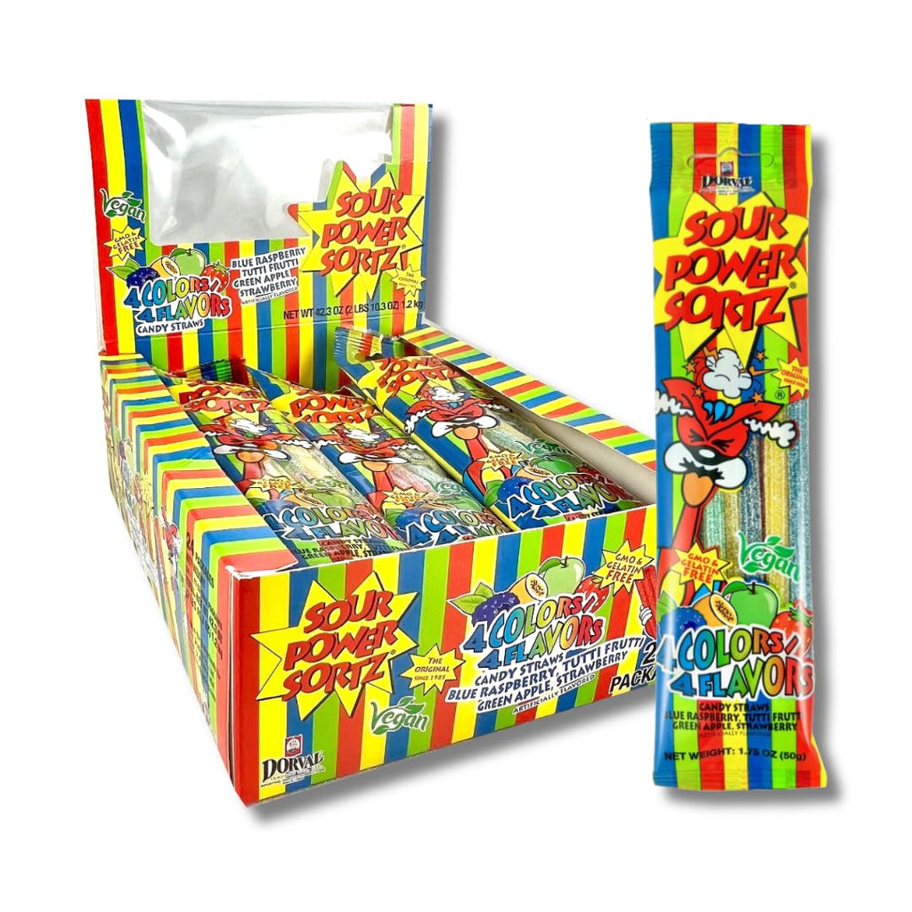Sour Power Sortz 4 Flavor Straws – Assorted Sour Candy Straws (24 Pack)