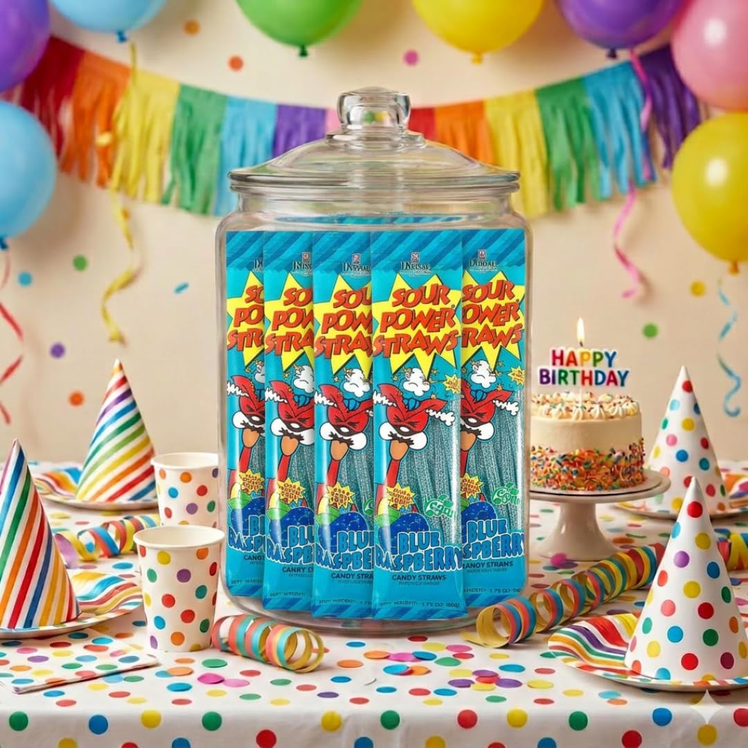 Sour Power Blue Raspberry Straws – Sour Candy Straws (24 Pack)