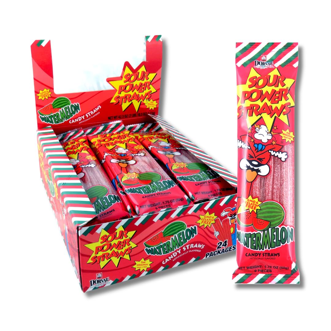 Sour Power Watermelon Straws – Sour Candy Straws (24 Pack)
