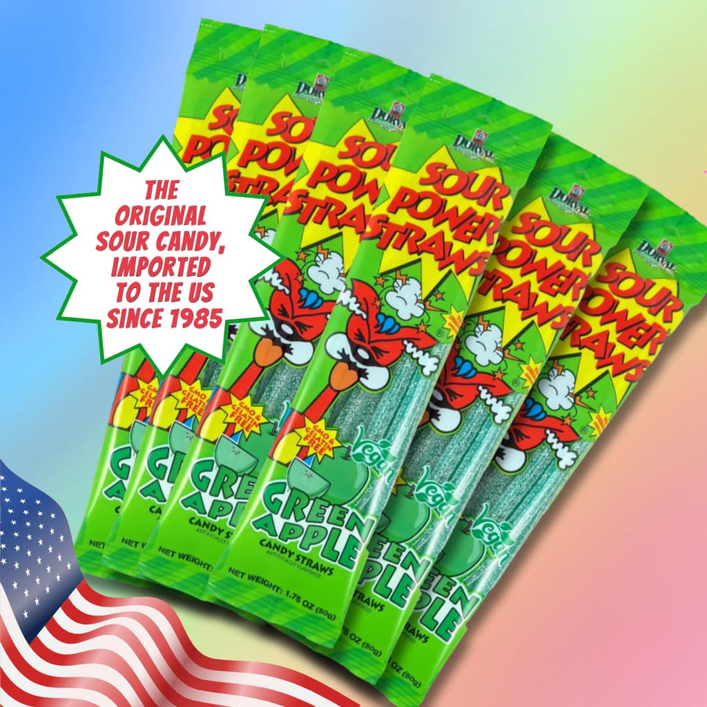 Sour Power Green Apple Straws – Sour Candy Straws (24 Pack)