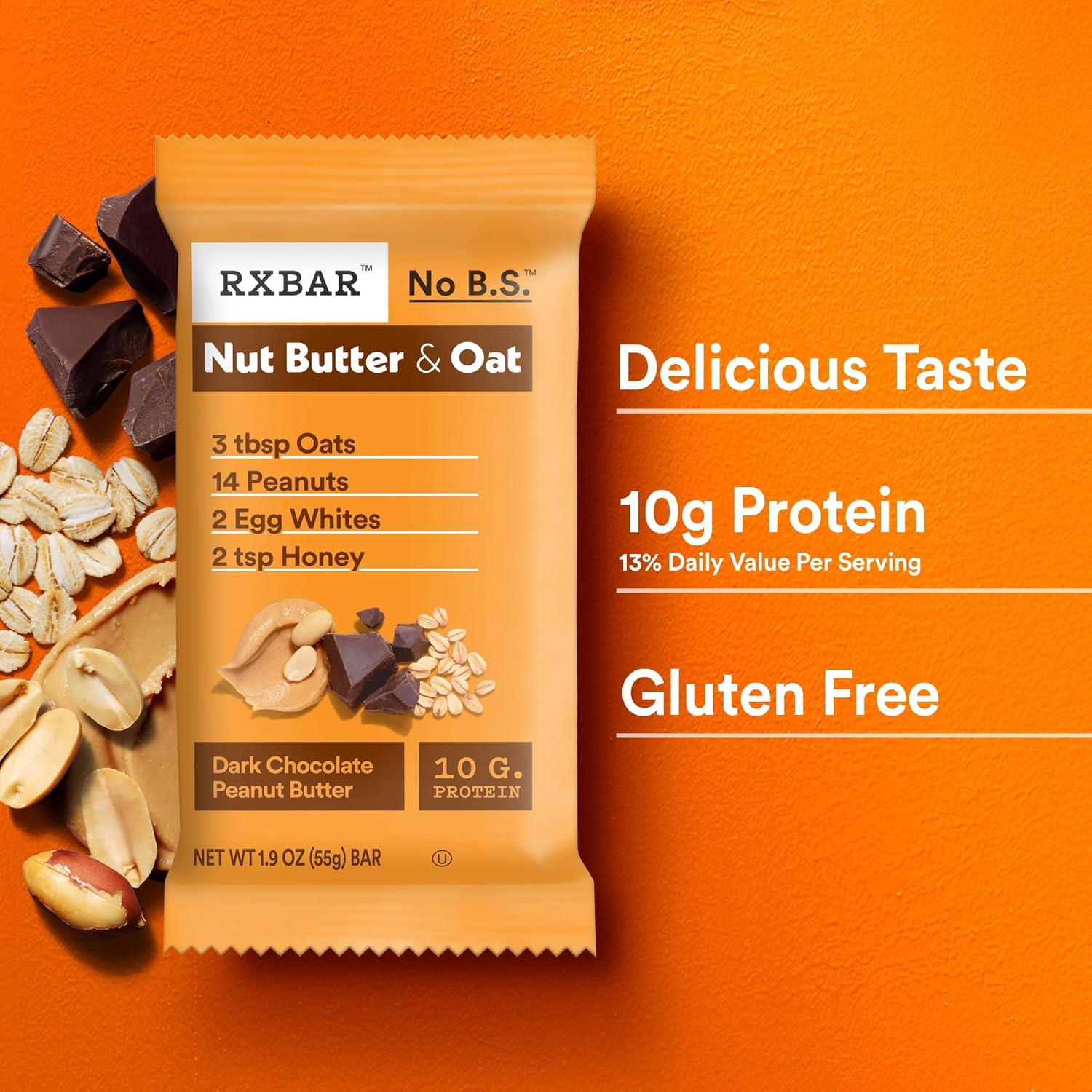 RXBAR Nut Butter & Oat Protein Bars – Dark Chocolate Peanut Butter (12 Bars, 23.2oz)