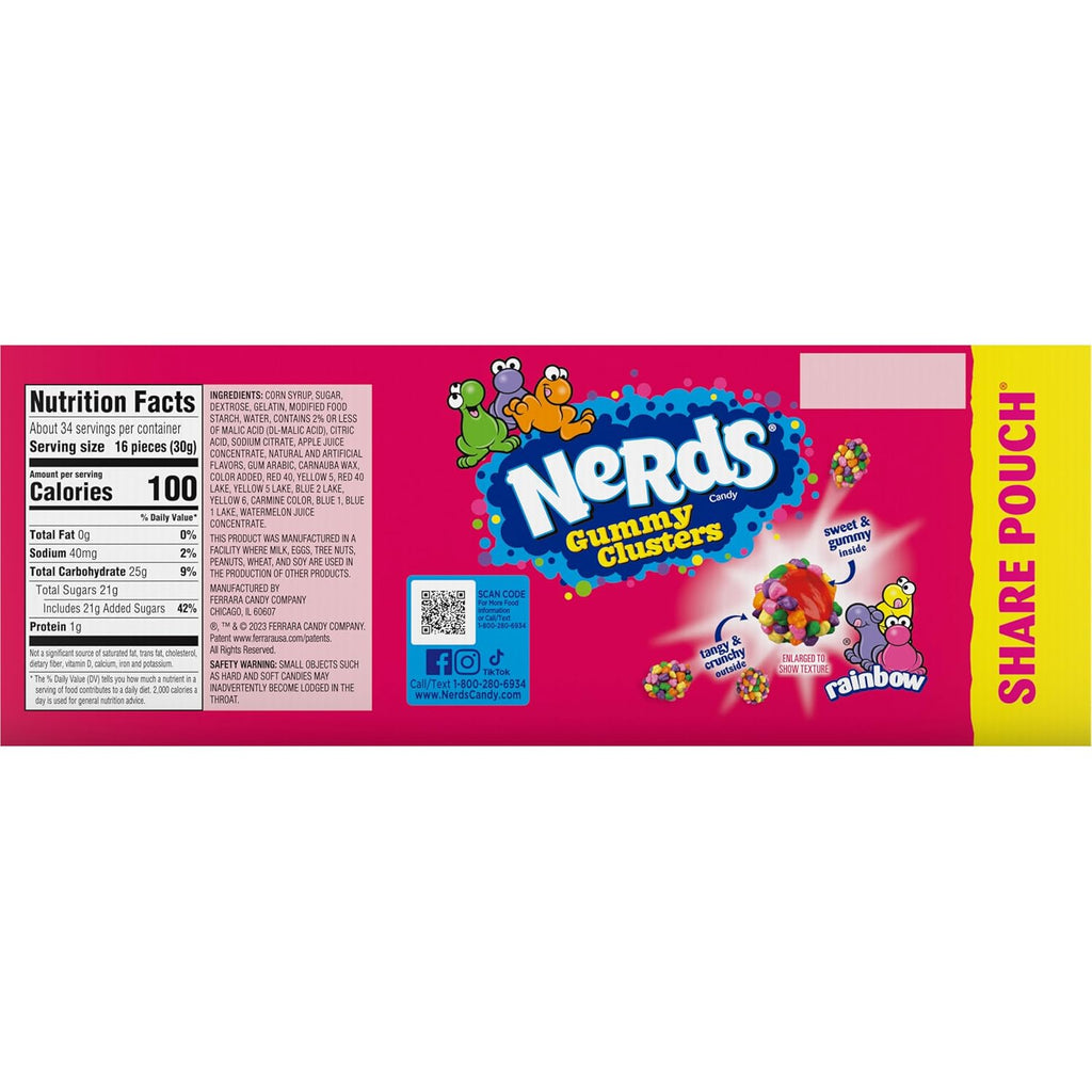 Nerds Gummy Clusters Candy, Rainbow, Pouches (Pack of 12)