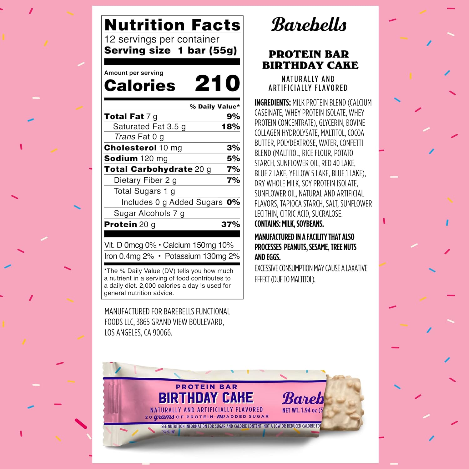 Barebells Protein Bar - Birthday Cake - 20g Protein (12 Bars)