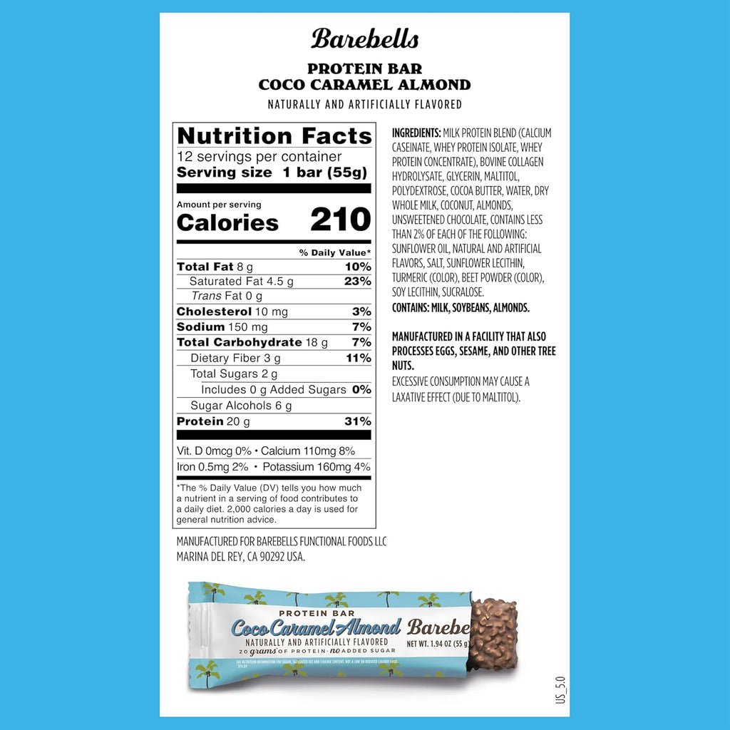 Barebells Protein Bars Coco Caramel Almond – 20g Protein (12 Bars)