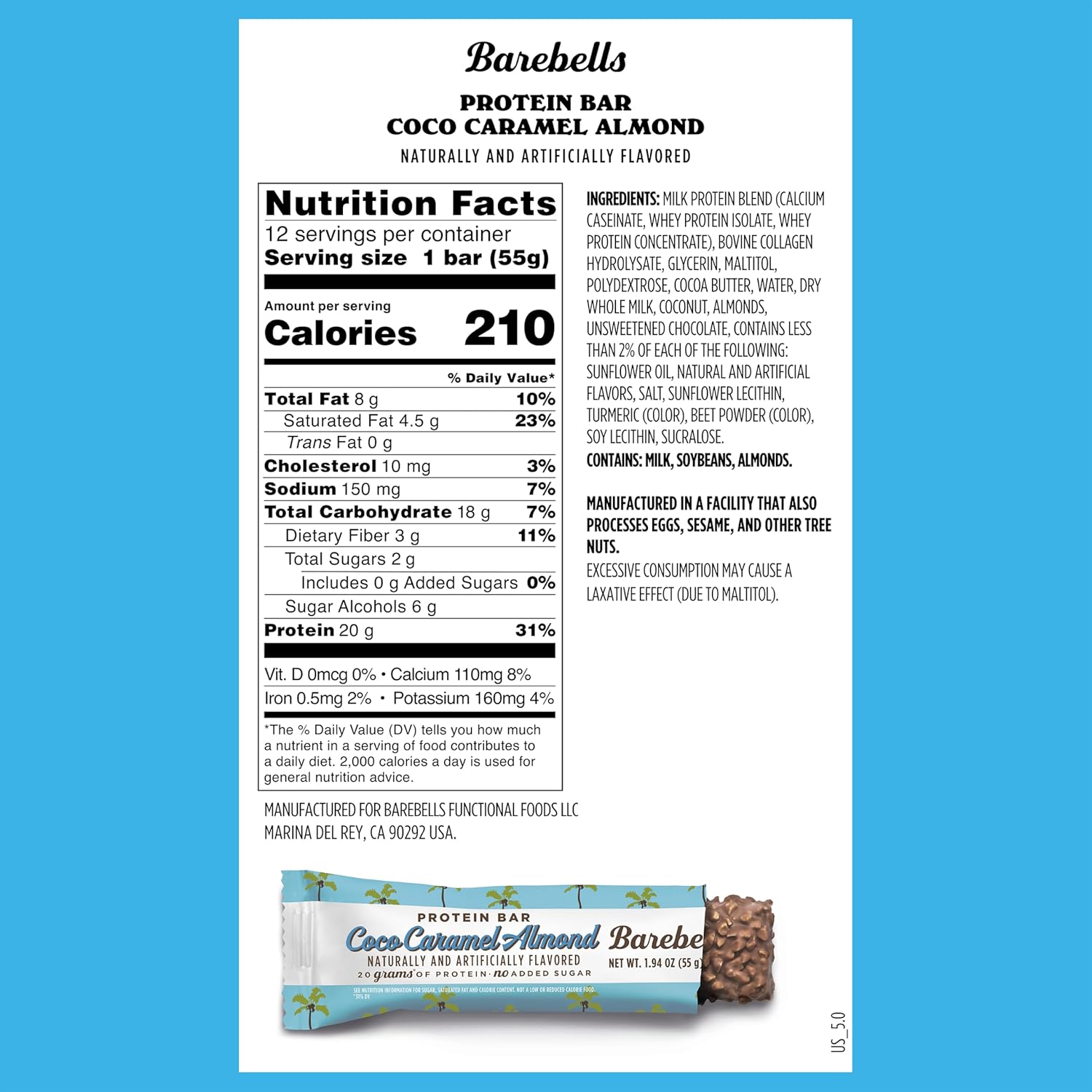 Barebells Protein Bars Coco Caramel Almond – 20g Protein (12 Bars)