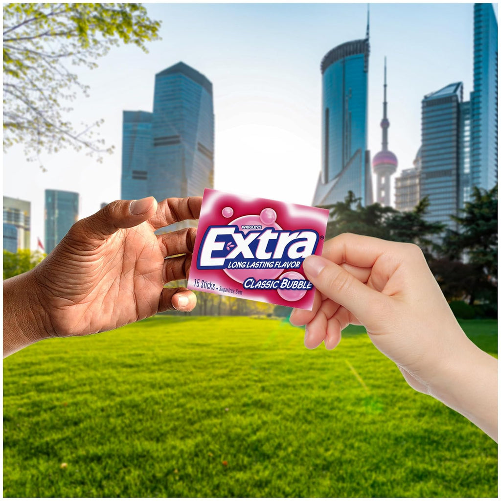 Extra Classic Bubble Sugar Free Chewing Gum – 15 Stick Packs (Pack of 10)