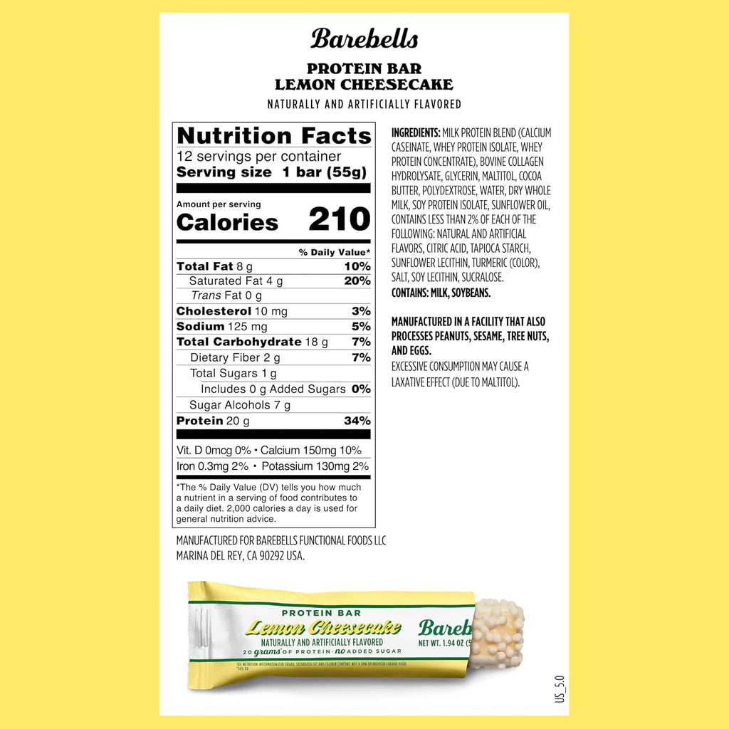 Barebells Protein Bar - Lemon Cheesecake - 20g Protein (12 Bars)