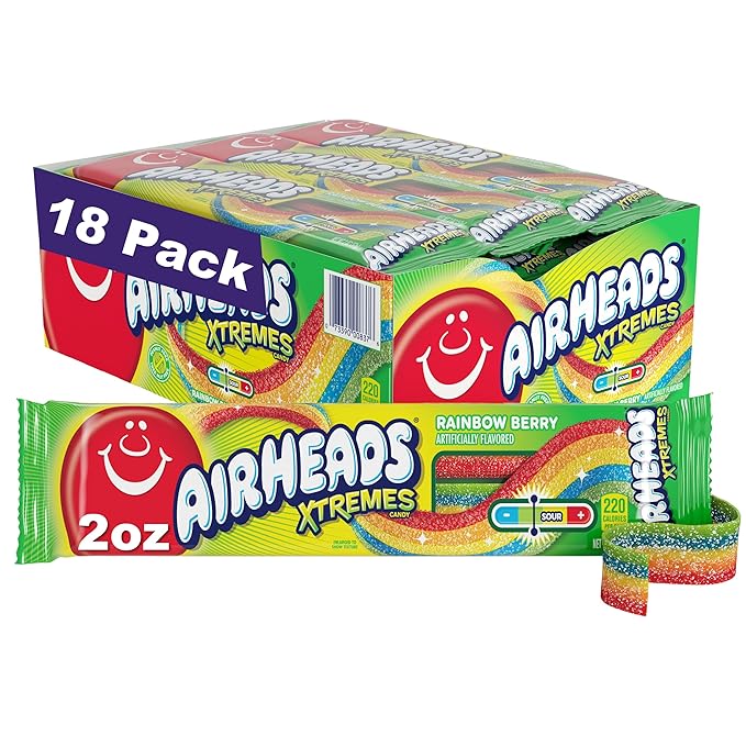 Airheads Xtremes Belts Candy - Rainbow Berry Fruit Flavor (18 Pack)